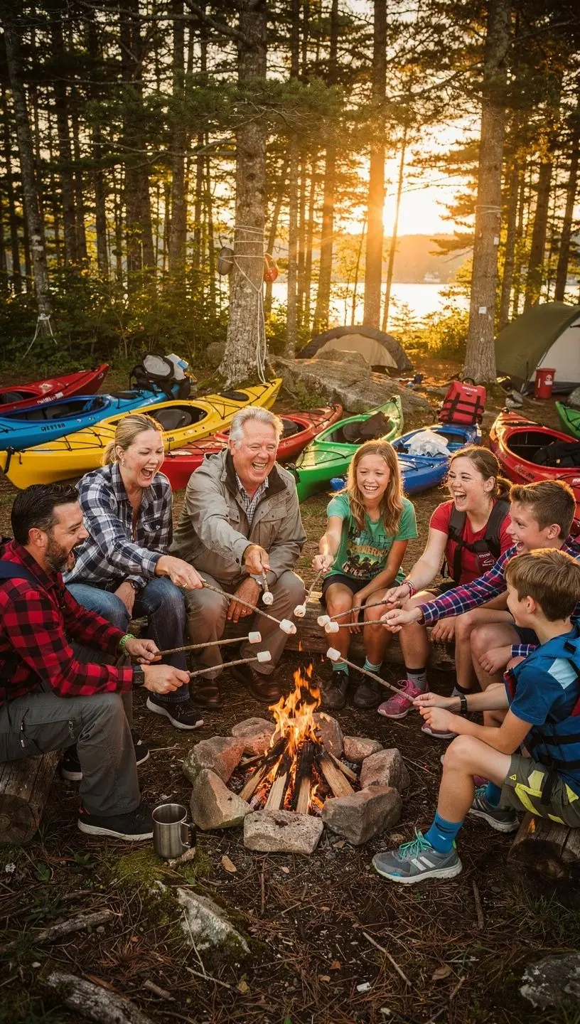 Каяк на берегу во время заката, создающего волшебную атмосферу.