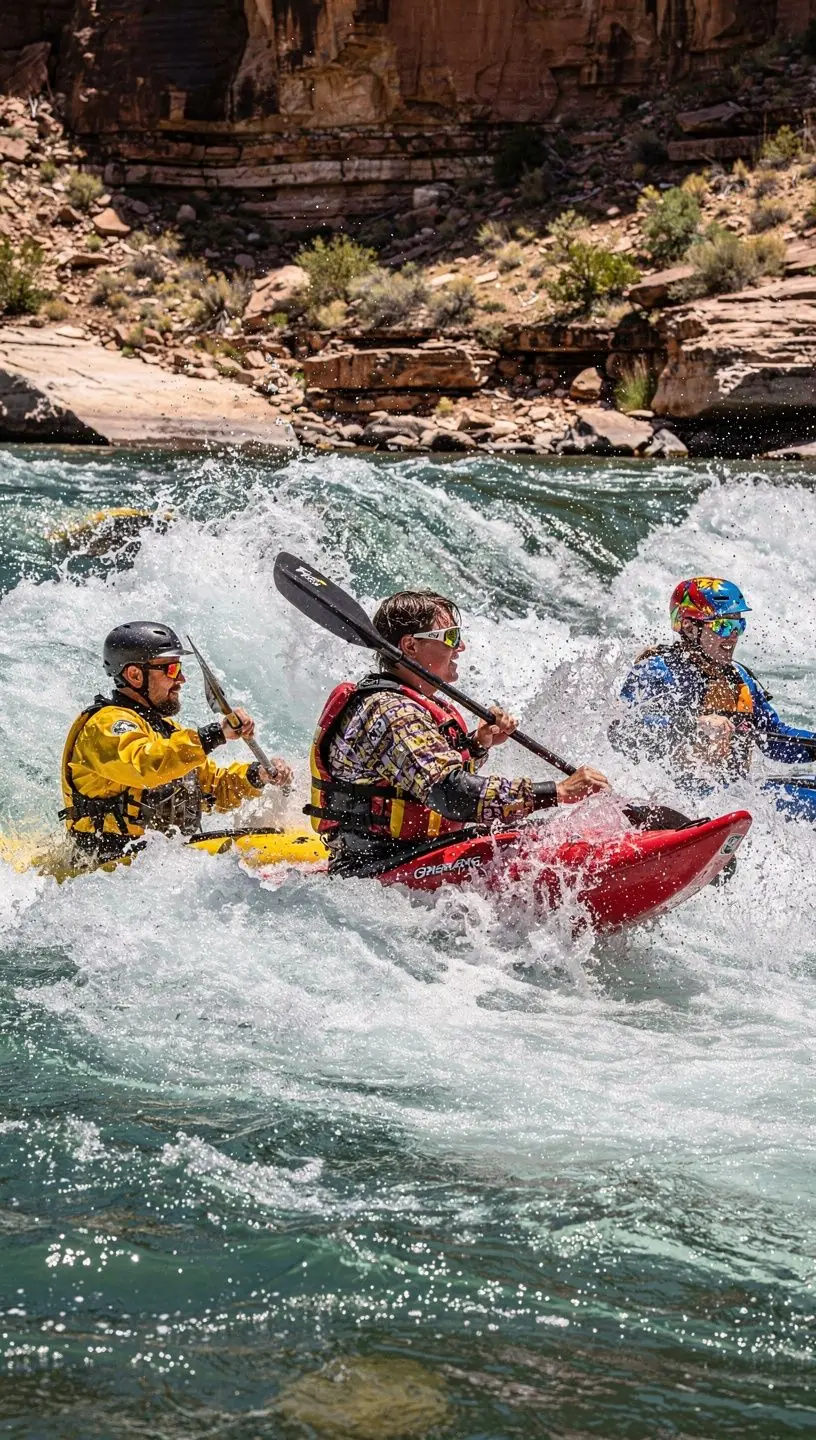 Дети, играющие на воде и весело проводящие время с каяком.