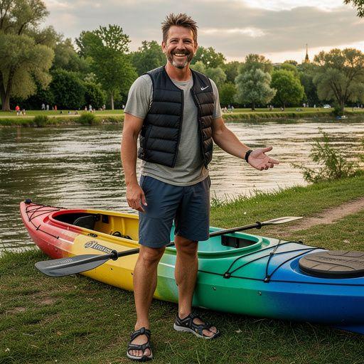 Дети, играющие на берегу перед каякингом.